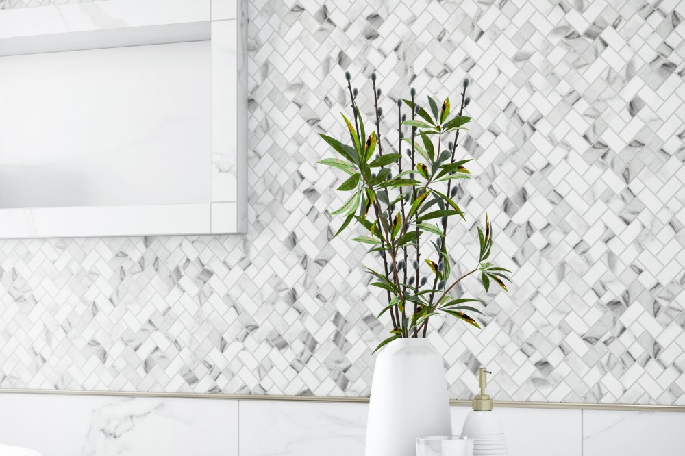 Cararra White Linear Strips Mosaic