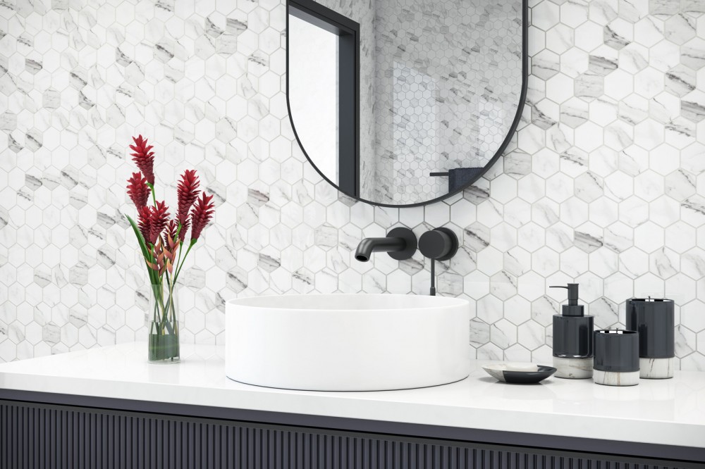 Cararra White Hexagon Mosaic