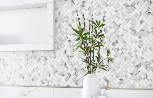 Cararra White Linear Strips Mosaic